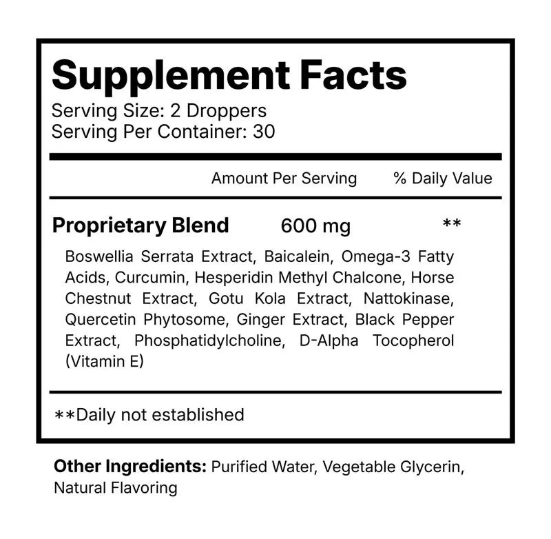 Lymph Tonic Supplement Facts Label - 600mg Proprietary Blend